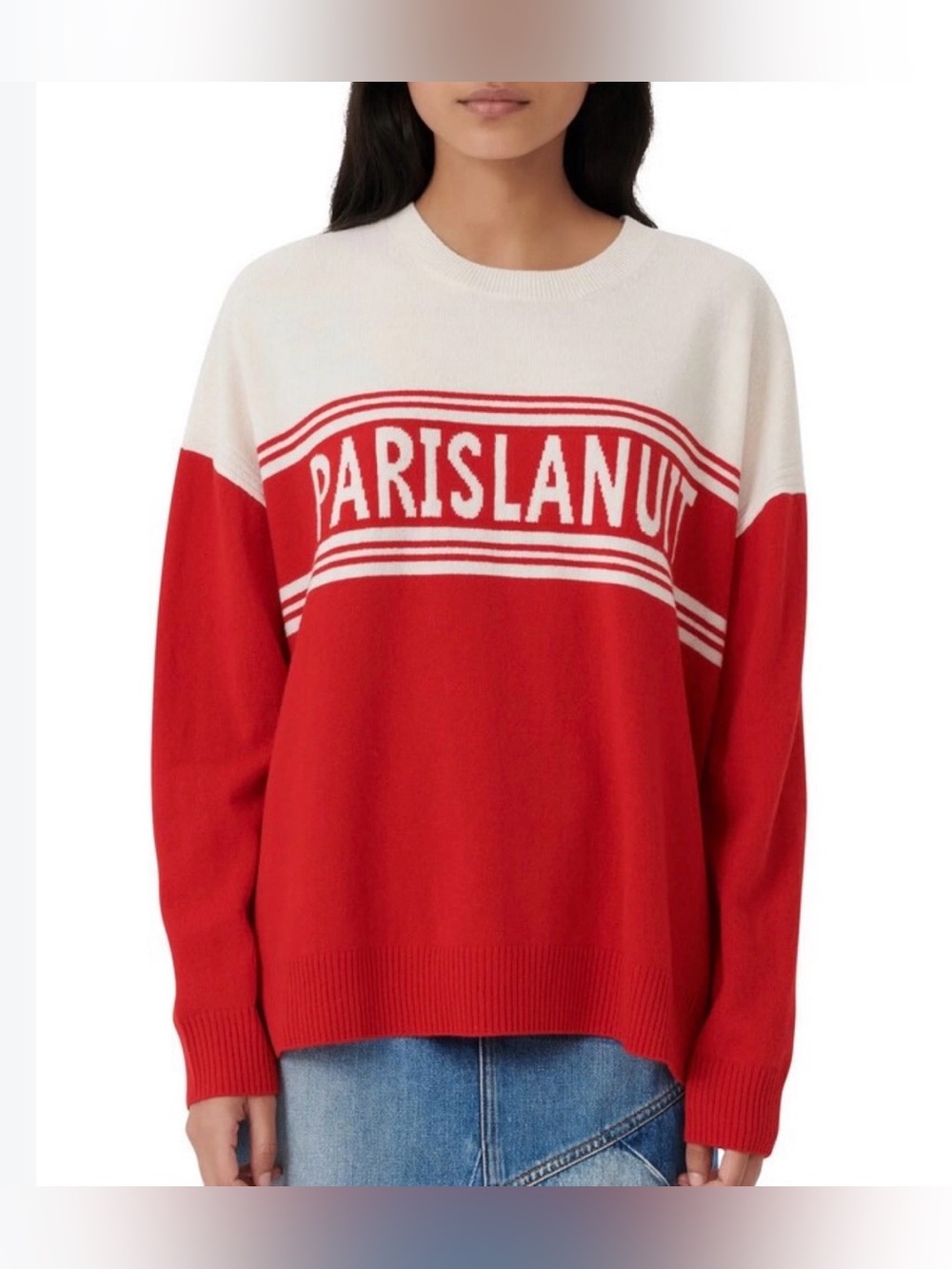 Maje Mariany Wool Crewneck Color Blocked Sweater oversized